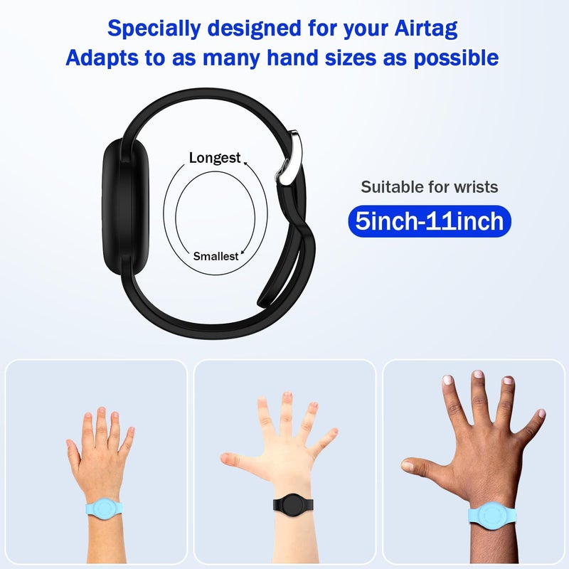 R-fun Portable Electronic Device Cover for Kids, Waterproof Airtag Bracelets [2 Pack] - Soft Silicone, Anti-Lost GPS Item Finders Case Cover, Black/Glow Blue - Image 5